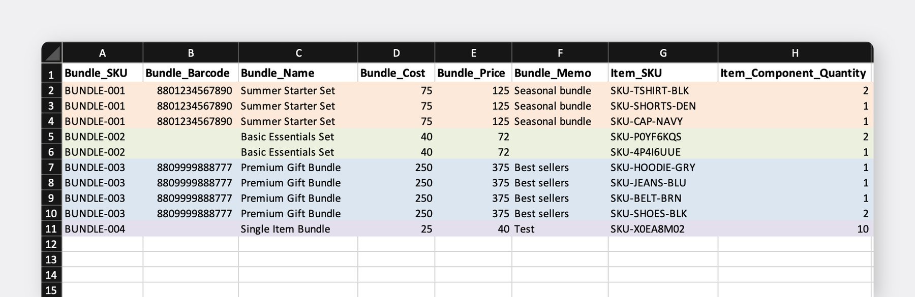 BoxHero - Bundles - Sample Excel Template